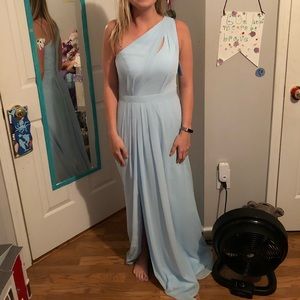 Long One- Shoulder Crinkle Chiffon Dress